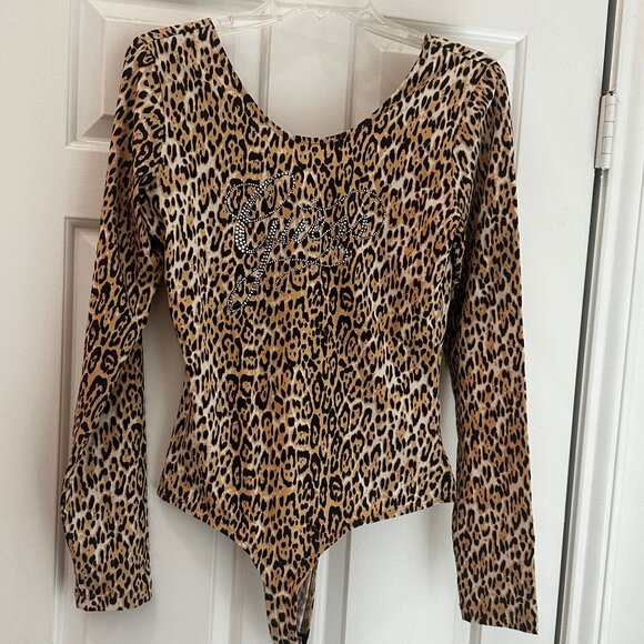 NWT Guess Spanish Cheetah Desert Animal Print Long Sleeve Bodysuit Top Size L - Picture 1 of 14